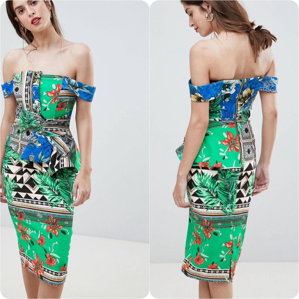 Rivers Island Scarf Print Bow Front Bodycon Dress